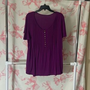 Amazon Purple Pleated Short Sleeve Blouse